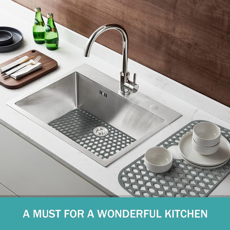 SAMSIER Sink Protectors for Kitchen Sink 13x11 &16x12 &19x13 &19x14 &21x16 &22x13 &24x13 &26x14 &28x14 &30x14 &30x16, Farmhouse Silicone Mats Grid for Bottom (30”x16”, Rear Drain) - Image 3