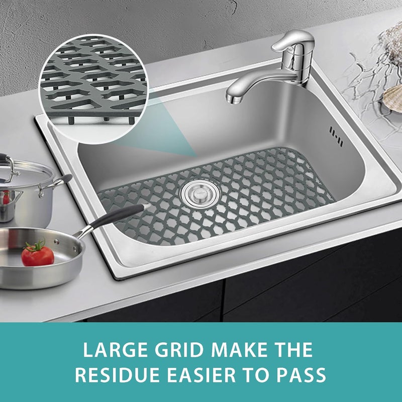 SAMSIER Sink Protectors for Kitchen Sink 13x11 &16x12 &19x13 &19x14 &21x16 &22x13 &24x13 &26x14 &28x14 &30x14 &30x16, Farmhouse Silicone Mats Grid for Bottom (30”x16”, Rear Drain) - Image 2