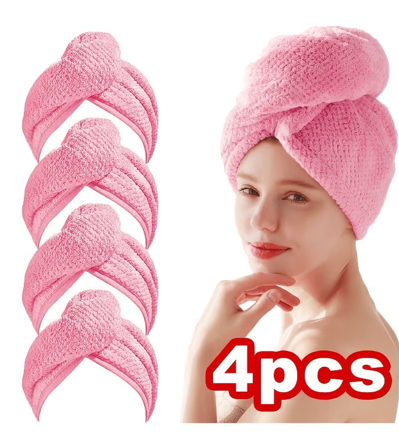 4 Light Blue Microfiber Hair Towel Cap Super Absorbent Quick Drying Anti Frizz For Curly Hair - Image 4