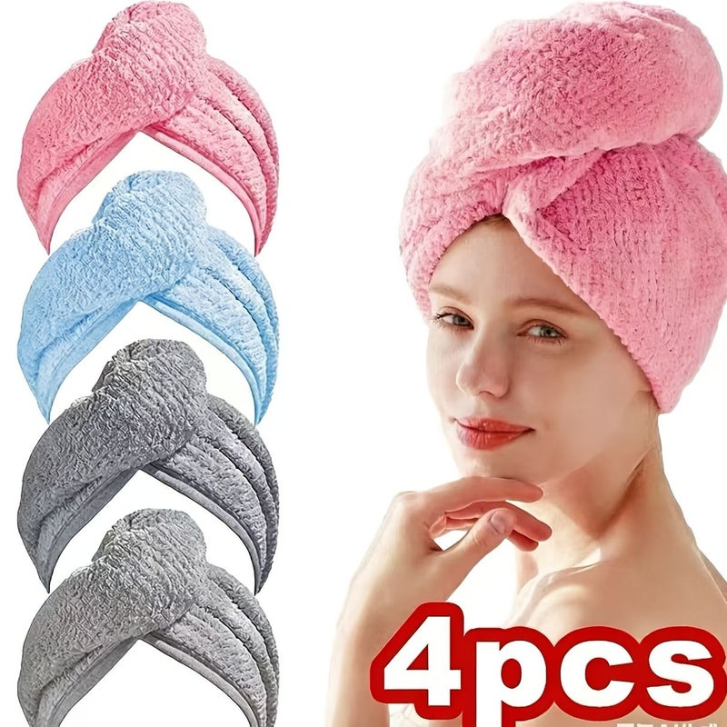 4 Light Blue Microfiber Hair Towel Cap Super Absorbent Quick Drying Anti Frizz For Curly Hair - Image 1