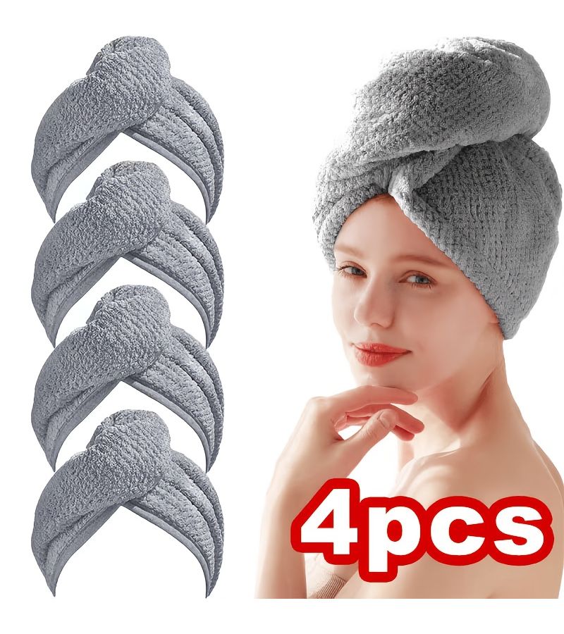 4 Light Blue Microfiber Hair Towel Cap Super Absorbent Quick Drying Anti Frizz For Curly Hair - Image 5