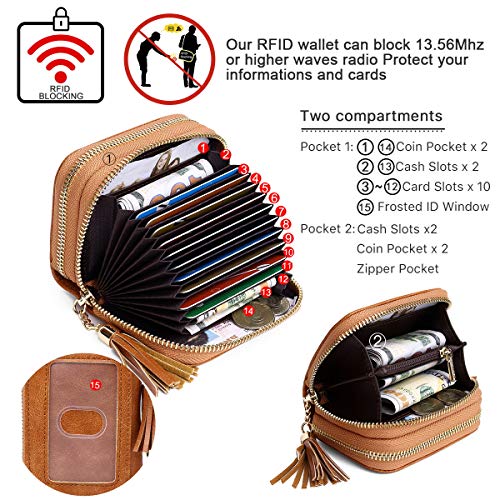 APHISON RFID Credit Card Holder Zipper Card Case Keychain Small Wallet for Women 1942-2 BROWN - Image 3
