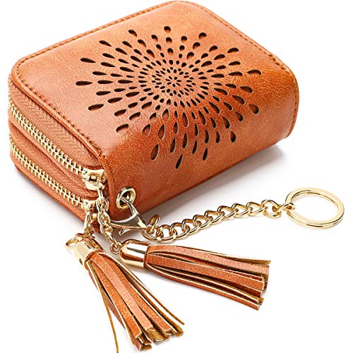 APHISON RFID Credit Card Holder Zipper Card Case Keychain Small Wallet for Women 1942-2 BROWN - Image 1