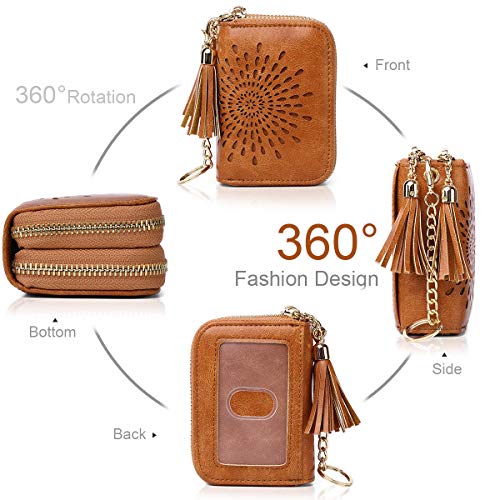 APHISON RFID Credit Card Holder Zipper Card Case Keychain Small Wallet for Women 1942-2 BROWN - Image 2