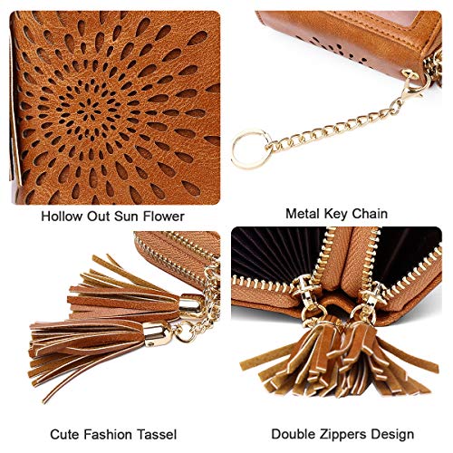 APHISON RFID Credit Card Holder Zipper Card Case Keychain Small Wallet for Women 1942-2 BROWN - Image 4