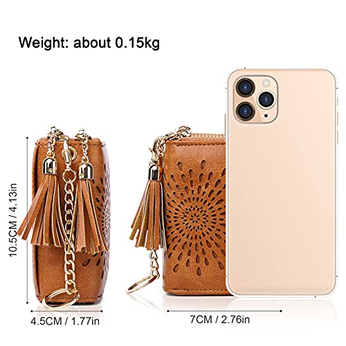 APHISON RFID Credit Card Holder Zipper Card Case Keychain Small Wallet for Women 1942-2 BROWN - Image 5