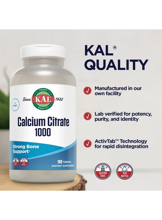 KAL Calcium Citrate 1000mg, Calcium Supplements for Women and Men, Bone Health, Teeth, Nervous, Muscular & Cardiovascular System Support, Gluten Free and Lab Verified, 60 Servings, 180 Tablets - Image 4