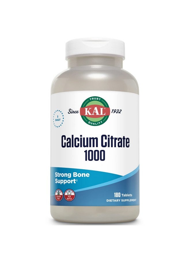 KAL Calcium Citrate 1000mg, Calcium Supplements for Women and Men, Bone Health, Teeth, Nervous, Muscular & Cardiovascular System Support, Gluten Free and Lab Verified, 60 Servings, 180 Tablets - Image 1