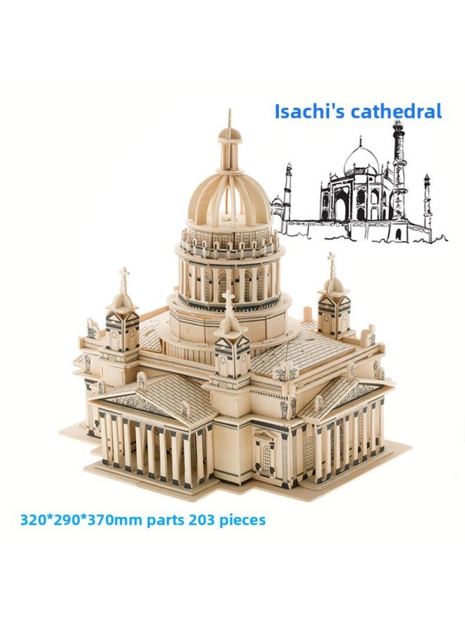 Isa Kiev Cathedral Wooden Puzzle DIY Assembled Wooden 3D Building Model Adult Educational Toy Puzzle-Color:Isakep Cathedral - Image 1