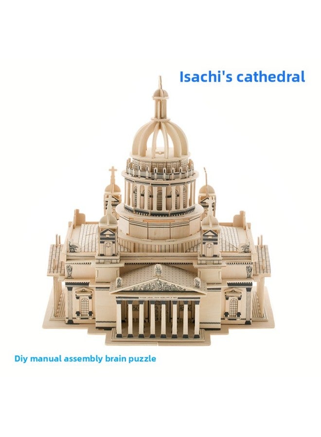 Isa Kiev Cathedral Wooden Puzzle DIY Assembled Wooden 3D Building Model Adult Educational Toy Puzzle-Color:Isakep Cathedral - Image 3