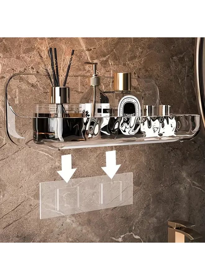 1pc White Resin Storage Shelf Wall Mounted Bathroom Organizer No Drilling Required Adhesive Mounting Easy Installation Toiletries Cosmetics Holder Shower Caddy Modern Minimalist Accessory For Compact Spaces Sturdy And Easyclean Large Size - Image 4
