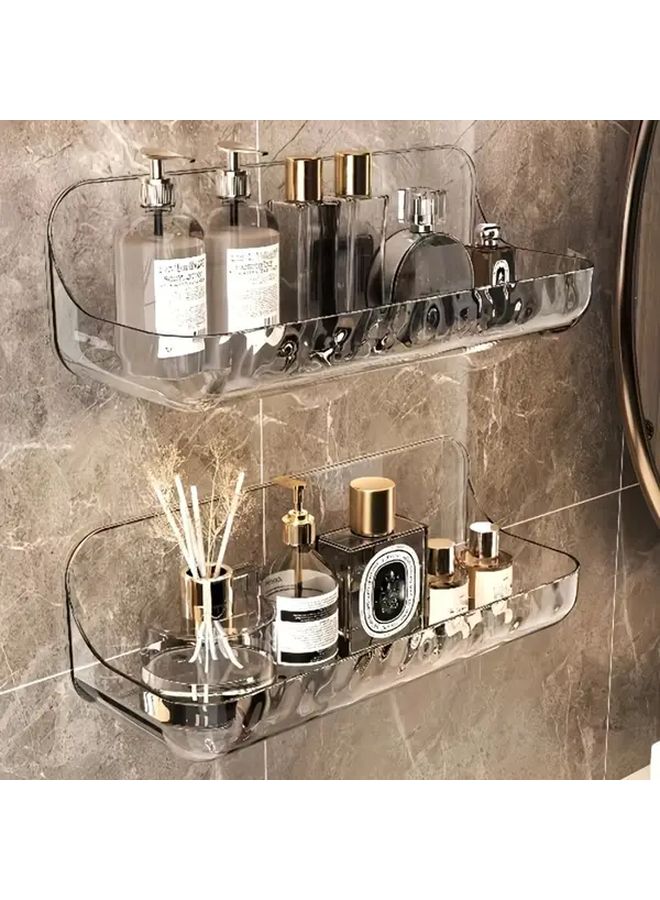 1pc White Resin Storage Shelf Wall Mounted Bathroom Organizer No Drilling Required Adhesive Mounting Easy Installation Toiletries Cosmetics Holder Shower Caddy Modern Minimalist Accessory For Compact Spaces Sturdy And Easyclean Large Size - Image 1