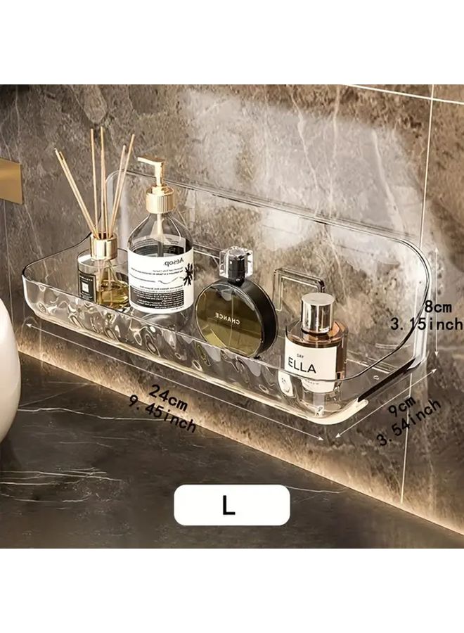 1pc White Resin Storage Shelf Wall Mounted Bathroom Organizer No Drilling Required Adhesive Mounting Easy Installation Toiletries Cosmetics Holder Shower Caddy Modern Minimalist Accessory For Compact Spaces Sturdy And Easyclean Large Size - Image 2