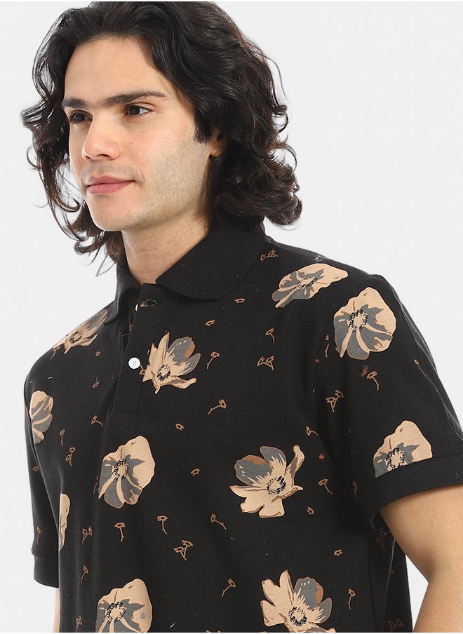 Red Circle Self Pattern Regular Fit Polo Shirt  - Image 4
