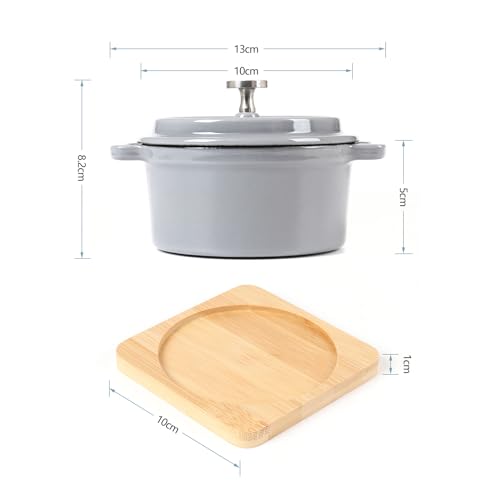 HAWOK Enameled Cast Iron Mini Dutch Oven Cocotte Saucepan with Lid 270ml/9.13oz/1.08cups Gray Set of 2 - Image 2