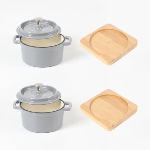 HAWOK Enameled Cast Iron Mini Dutch Oven Cocotte Saucepan with Lid 270ml/9.13oz/1.08cups Gray Set of 2 - Image 3