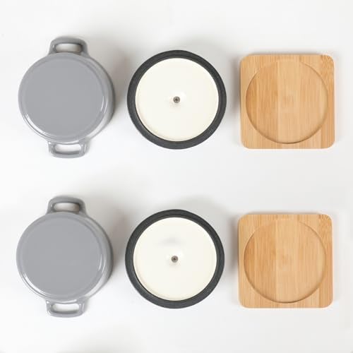 HAWOK Enameled Cast Iron Mini Dutch Oven Cocotte Saucepan with Lid 270ml/9.13oz/1.08cups Gray Set of 2 - Image 4