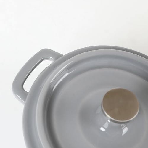 HAWOK Enameled Cast Iron Mini Dutch Oven Cocotte Saucepan with Lid 270ml/9.13oz/1.08cups Gray Set of 2 - Image 5