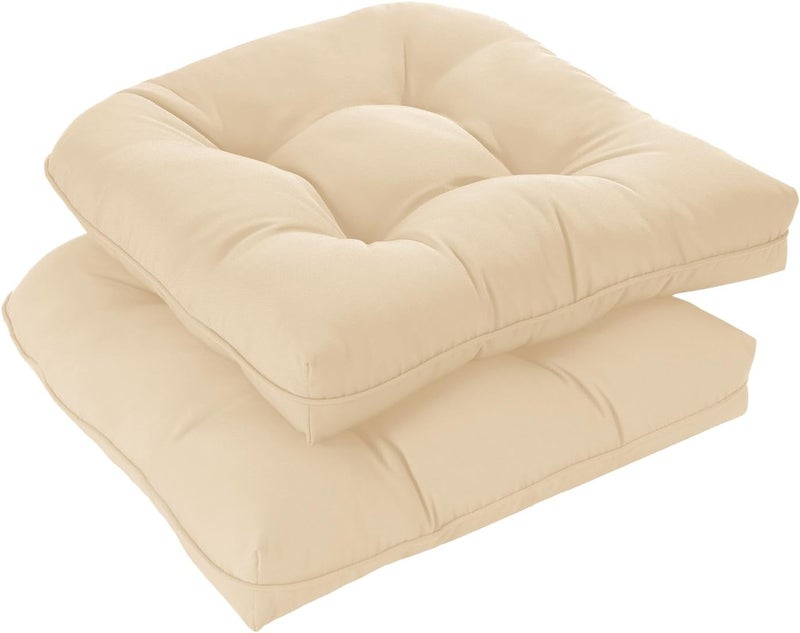downluxe Outdoor Chair Cushions Set of 2 for Patio Furniture, Waterproof Tufted Overstuffed Patio Furniture Cushions, Thick Outdoor Seat Cushion, 19" X 19" X 5", Beige - Image 1