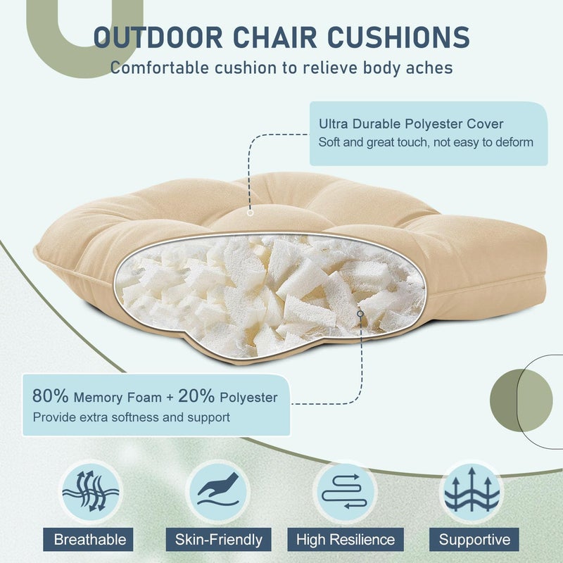 downluxe Outdoor Chair Cushions Set of 2 for Patio Furniture, Waterproof Tufted Overstuffed Patio Furniture Cushions, Thick Outdoor Seat Cushion, 19" X 19" X 5", Beige - Image 2