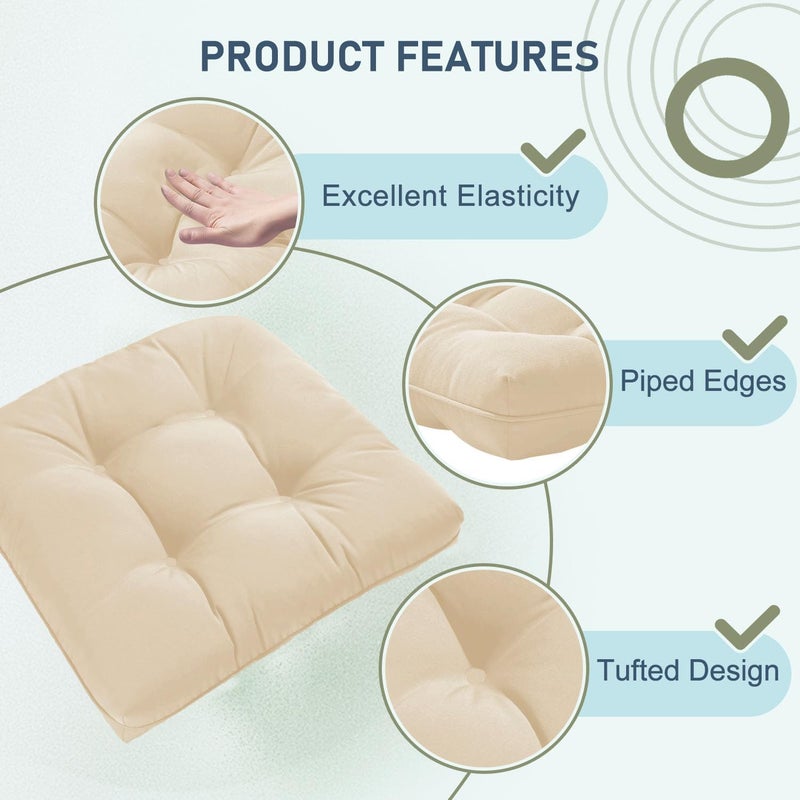 downluxe Outdoor Chair Cushions Set of 2 for Patio Furniture, Waterproof Tufted Overstuffed Patio Furniture Cushions, Thick Outdoor Seat Cushion, 19" X 19" X 5", Beige - Image 5