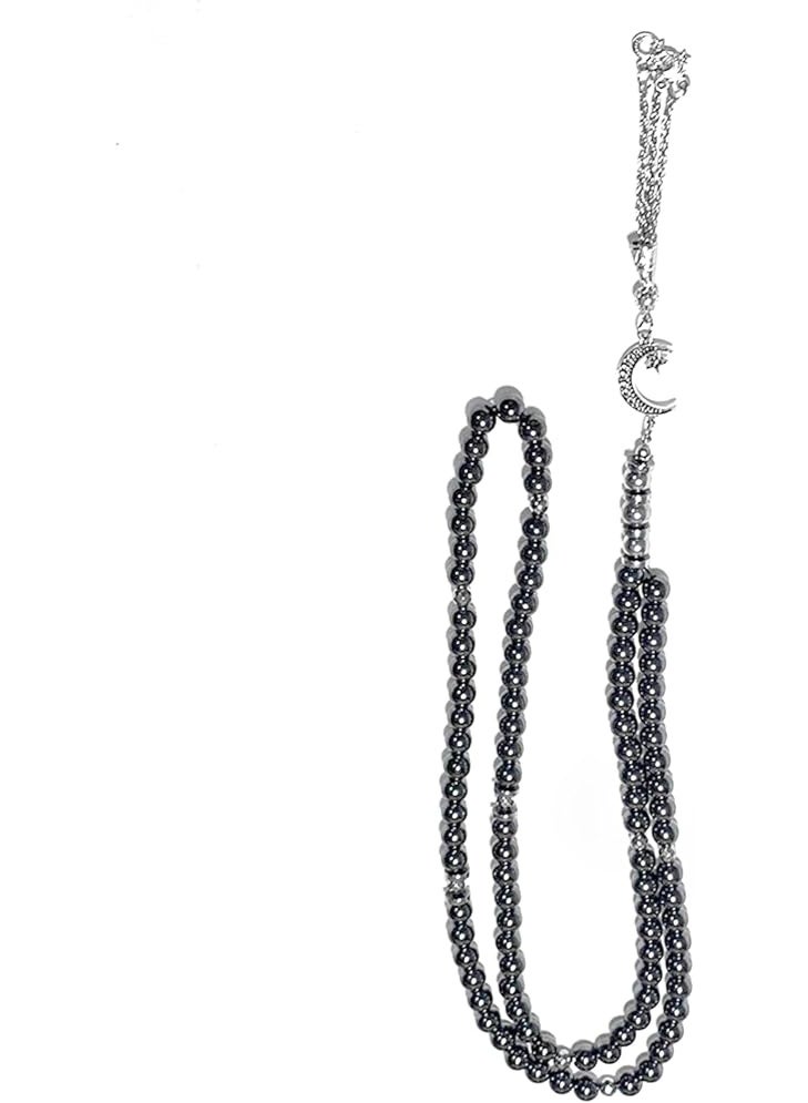 Hematite Prayer Beads (99 Beads) – 8mm Black Stone Rosary with Silver Separators, Metal Closure, Gift Pouch - Image 2
