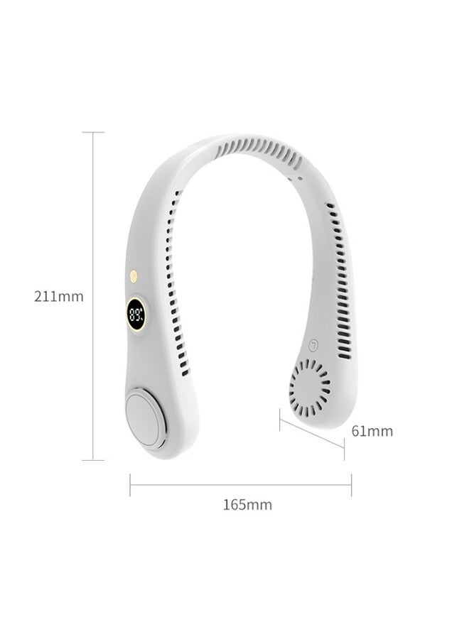 HaveDream LED Digital Display Neck Hanging Fan, Outdoor Sports Student USB Bladeless Turbine Silent High Wind Power Mini Fan-White - Image 3