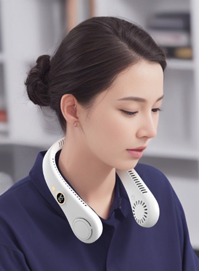 HaveDream LED Digital Display Neck Hanging Fan, Outdoor Sports Student USB Bladeless Turbine Silent High Wind Power Mini Fan-White - Image 4