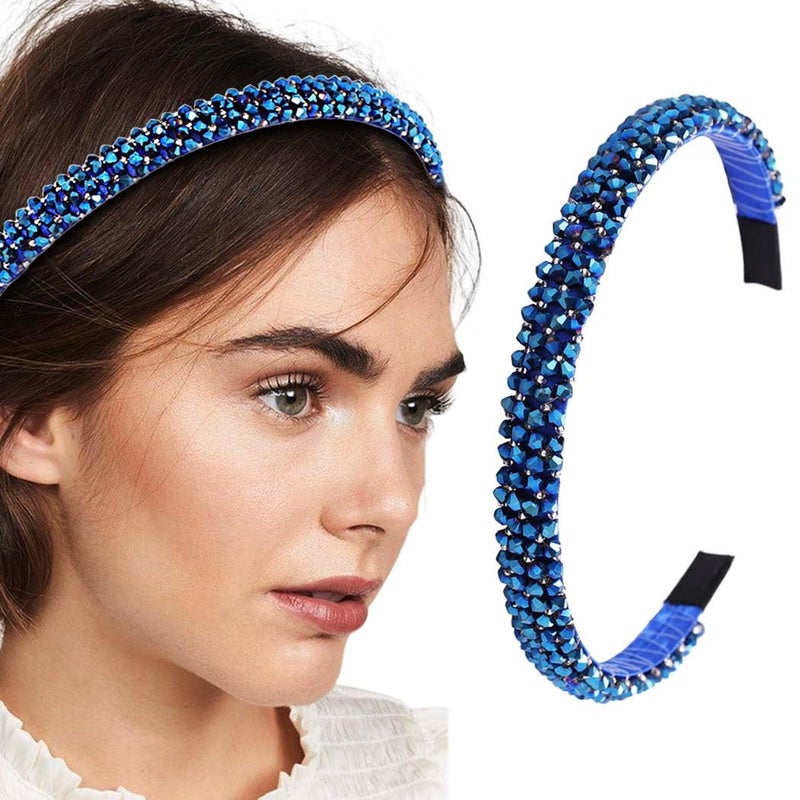 Firuilo Beaded Headbands Navy Blue Thin Hairbands Holiday Party Hair Accessories for Women Type A