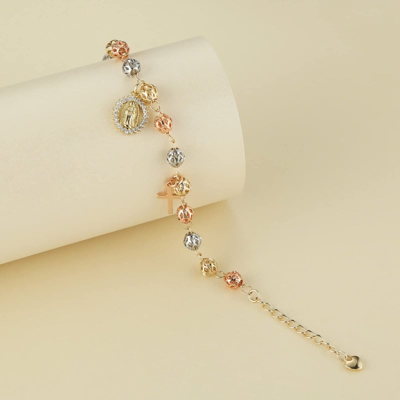 HZMAN 8.5inch Virgin Mary Rosary Bead Cross Bracelet Virgin of Guadalupe Adjustable Link Bracelet for Women Jewelry - Image 4