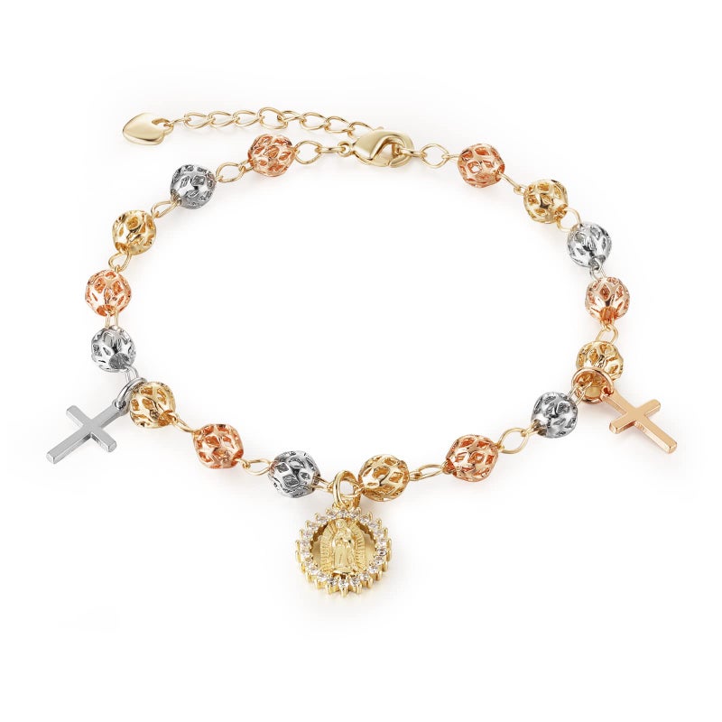 HZMAN 8.5inch Virgin Mary Rosary Bead Cross Bracelet Virgin of Guadalupe Adjustable Link Bracelet for Women Jewelry - Image 1