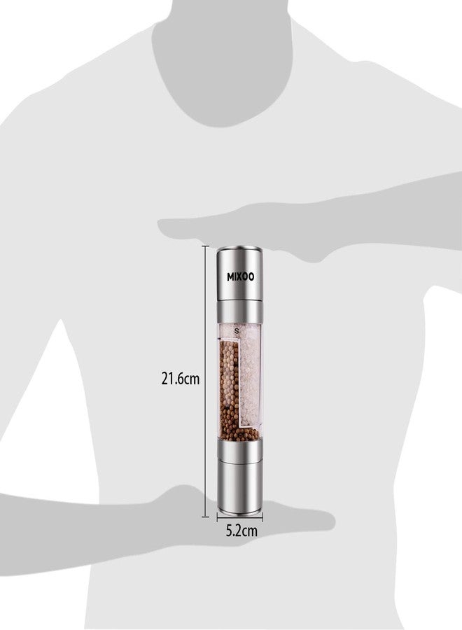 Mixoo Salt and Pepper Grinder - 2 in 1 Manual Stainless Steel Salt Pepper Mill Herb Spice Grinder Shakers Refillable with Adjustable Coarseness Ceramic Rotor and Dual Clear Acrylic Chamber - Image 5