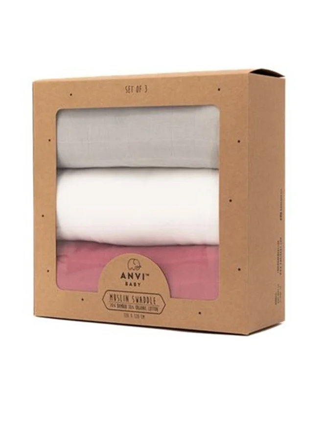 أنفي بيبي Organic Bamboo Swaddle Wrap Set of 3 Maroon Moon