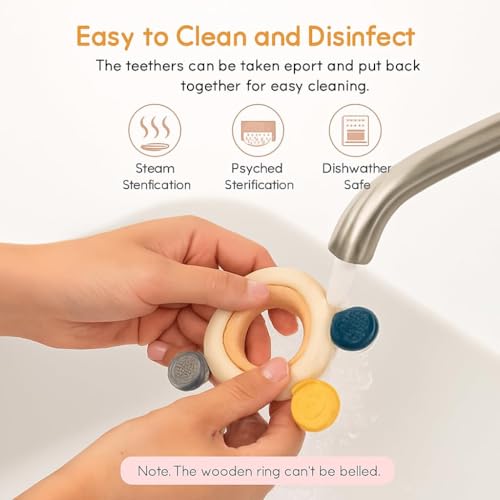 CTN Enterprise Silicone & Wooden Baby Teether for 3+ Months | BPA Free Soft Teething Toy | Safe Teether for Infants | Round Shape - Image 5