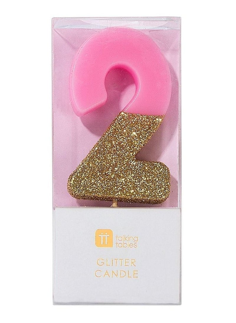Talking Tables - Pink & Gold Glitter Number Candle - 2 - Image 1