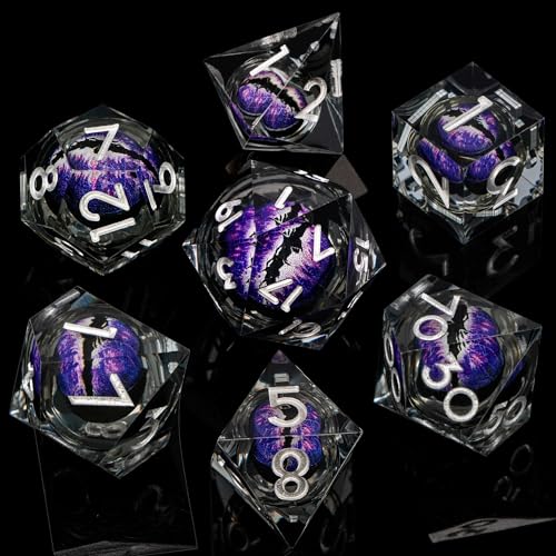 ARUOHHA DND Resin Dice Dragon Eye Dice Liquid Core Purple Sharp Edged Dice Set with Gift Box Dungeons Polyhedral D and D Dice Set Compatible with DD Role Playing Game D20 D12 D10 D8 D6 - Image 5