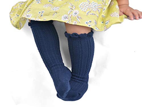 EPEIUS 5 Pairs Little Girls Cotton Uniform Knee High Socks Kids Boys Tube Ruffled Stockings for 2-3 Years,White/Grey/Navy/Yellow/Wine Red - Image 4