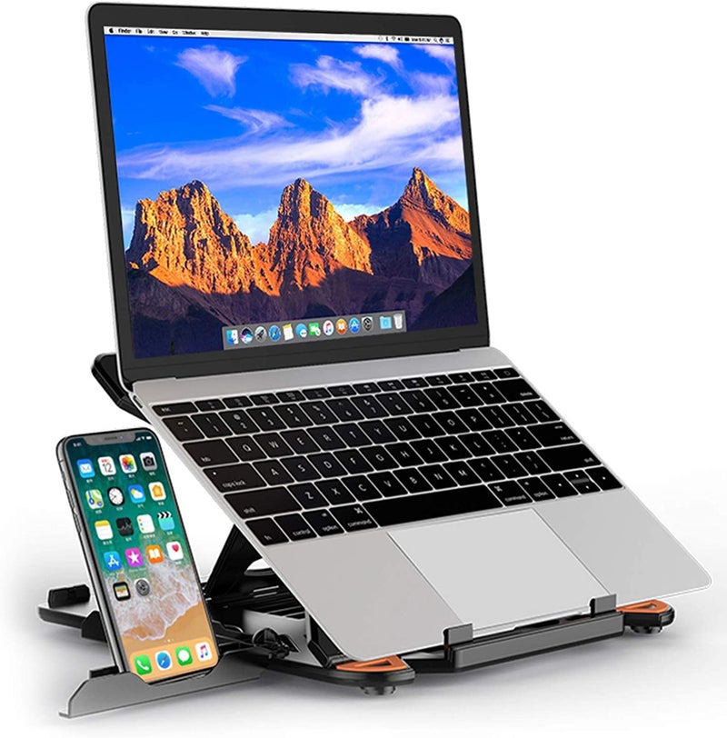 JD FRESH Dual Laptop Cooling Pad with Mobile Stand/7 Height Adjustable Slot/2 USB Ports/Turbo Fan/Striff Stand for Table/Laptop & Mobile Holder for Desk/Computer Stand/Office Desk Accessories (Black) - Image 1