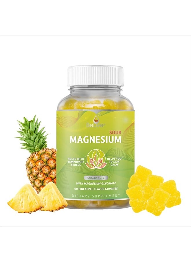 BeLive Magnesium Gummies 200mg - 60 Ct | Magnesium Glycinate Supplements for Relaxation, Stress Relief, and Sleep for Adults & Kids - Tasty and Tangy Pineapple Flavor  - Image 1