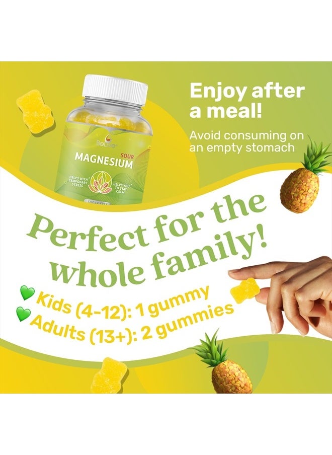 BeLive Magnesium Gummies 200mg - 60 Ct | Magnesium Glycinate Supplements for Relaxation, Stress Relief, and Sleep for Adults & Kids - Tasty and Tangy Pineapple Flavor  - Image 3