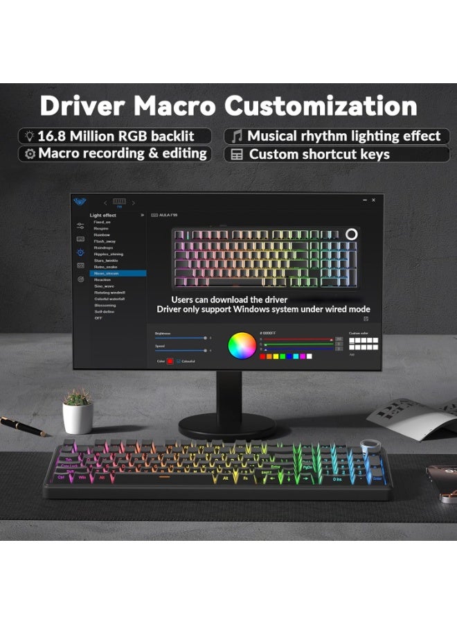 AULA F99 Pro Wireless Mechanical Keyboard Silent Version with Silent Cotton Candy Switch Tri-Mode BT 5.0 / 2.4GHz / USB-C Hot Swappable Gasket Mount Pre-Lubed Linear RGB Backlit Gaming Keyboard for PC Laptop Mac - Image 4