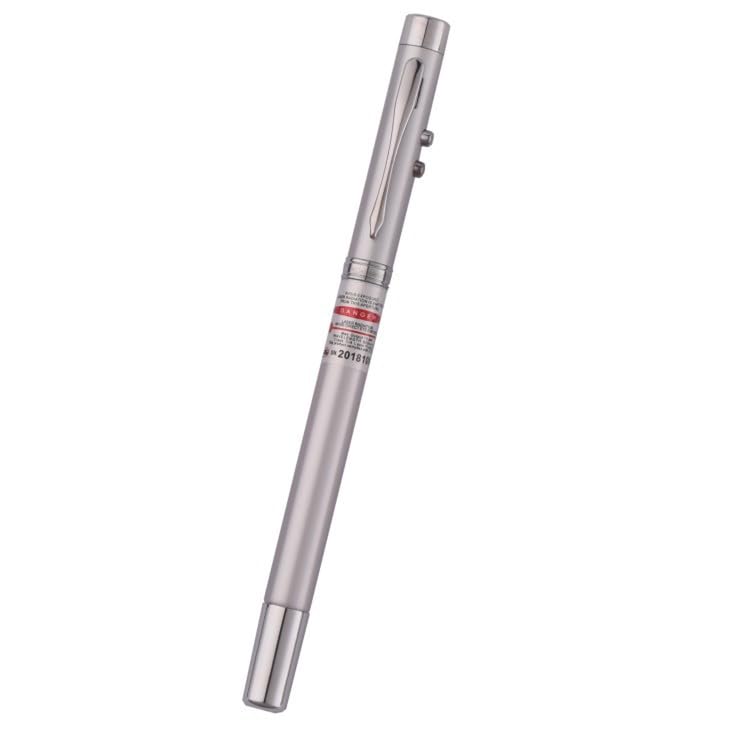 Samvardhan 5-in-1 Laser Pointer Pen with Red Laser, LED Flashlight & Metal Clip,Multipurpose Silver Pointer for Presentations, Teaching & Torch Night Use, Perfect For Gift, Ink color-Black - Image 1