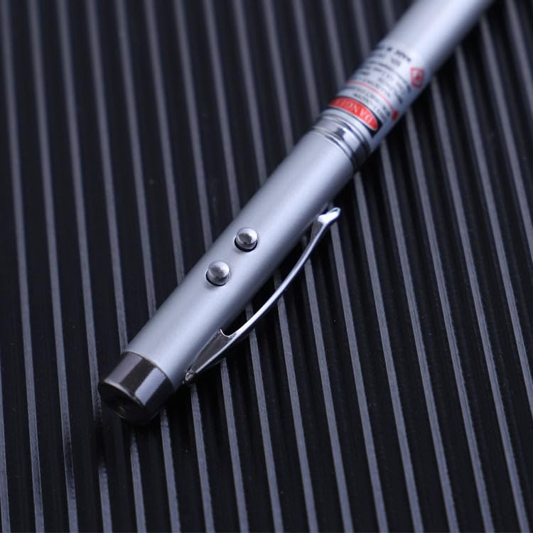 Samvardhan 5-in-1 Laser Pointer Pen with Red Laser, LED Flashlight & Metal Clip,Multipurpose Silver Pointer for Presentations, Teaching & Torch Night Use, Perfect For Gift, Ink color-Black - Image 3