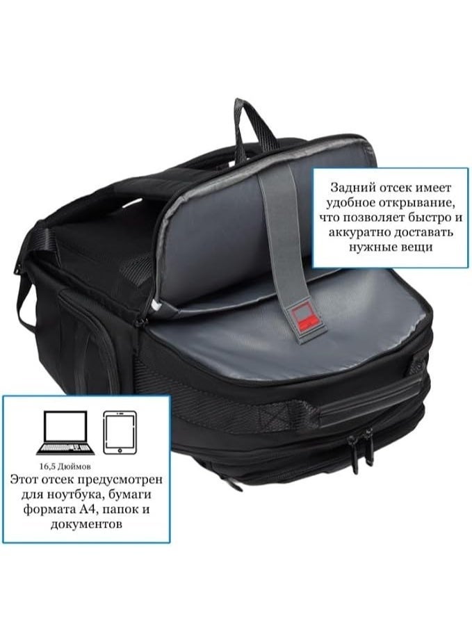 Black Laptop Backpack, Black, Heavy-Duty Canvas, Multi-Pocket, Waterproof, 47x35x19 cm, for University, Work and Travel - Image 4