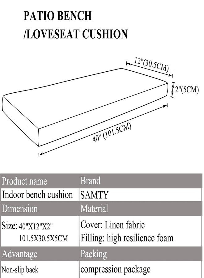 SAMTY Bench Seat Memory Foam Chair Pads Non-Slip Rubber Back Indoor Swing/Settee Cushion 40 x 12 inch - Image 2