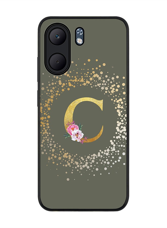 Stylizedd For Oppo A5x 5G / A5x 4G Case,Slim fit Camera Protection, Shockproof Thin Phone cover  - Custom Monogram Floral - C  (Olive Green )