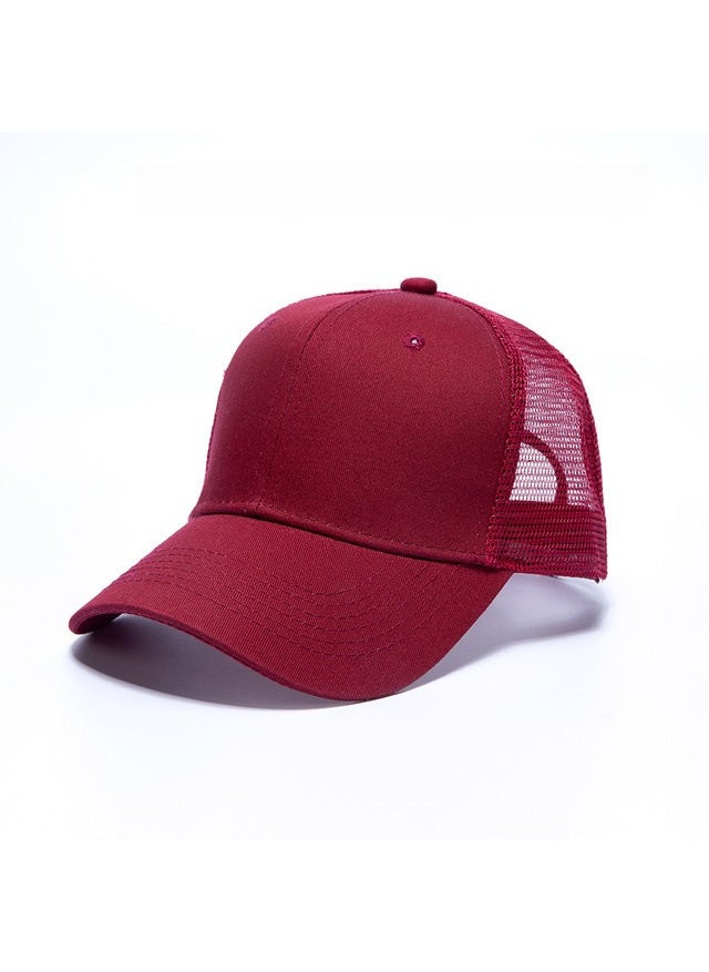 Generic 2024 New Solid Six-Panel Cotton Mesh Cap Breathable Sun Hat Wine red 
