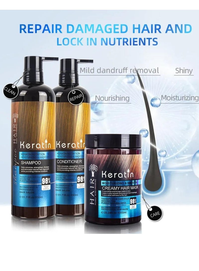 HAIR Pearly Wire Drawing بلسم كيراتين 900 مل بلسم مرطب عميق ناعم كيراتين يعزز الحجم ويقوي ويكثف وينشط نمو الشعر 98% إصلاح الشعر التالف بلسم تنظيف عميق - Image 3