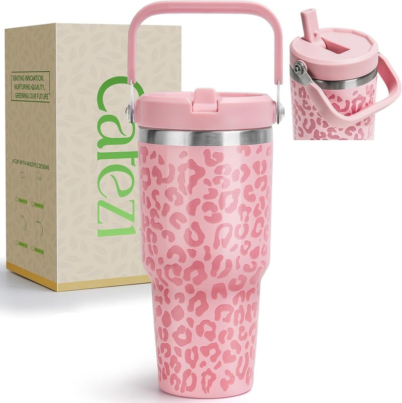 Cafezi 30 oz Tumbler with Handle, Vacuum Insulated Tumblers with Flip Straw and Top Handle, Reusable Insulated Cup for Home, Outdoors, Leakproof, Fits in Cup Holder, Cold for 30 Hours - Image 1