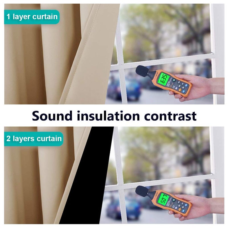 NICETOWN Thermal Insulated 100% Blackout Curtains, Sound Reducing Drapes with Black Backing, Full Light Blocking Panels for Patio Sliding Door (Biscotti Beige, 1 Pair, 52 inches x 108 inches) - Image 3